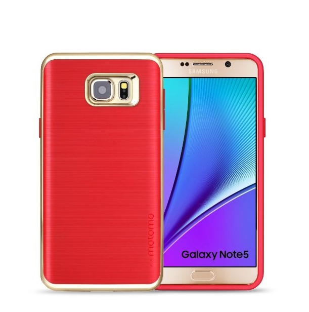 Galaxy Note 5 Slim fit Case Motomo ultra light TPU Thin fit Bumper Armor Scratch Resist Dual Tone Hybrid High Quality Case for Samsung Galaxy note 5 IRON RED CHROME GOLD